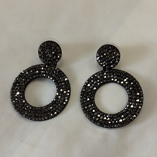 Pendientes brillo negro circulo