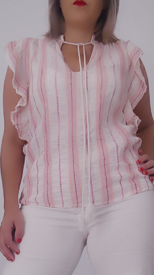 Camisa Lino rayas rosa